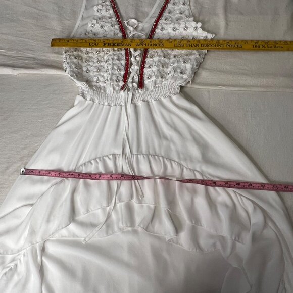 Monaco Boho-Style White M Maxi Dress Pearl Lace High-Low Corset Made in France - Picture 15 of 16